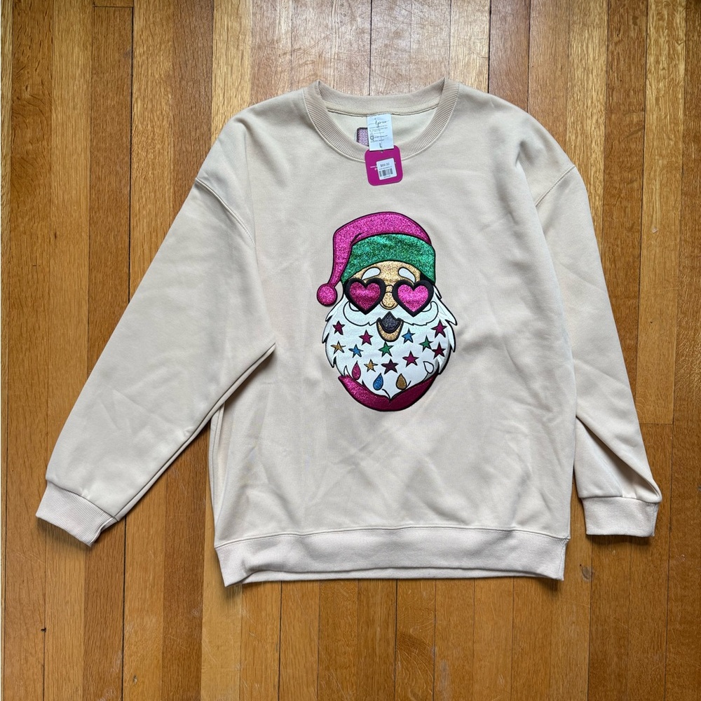 Three pearls- Festive Santa Sweatshirt with Glitter Accents